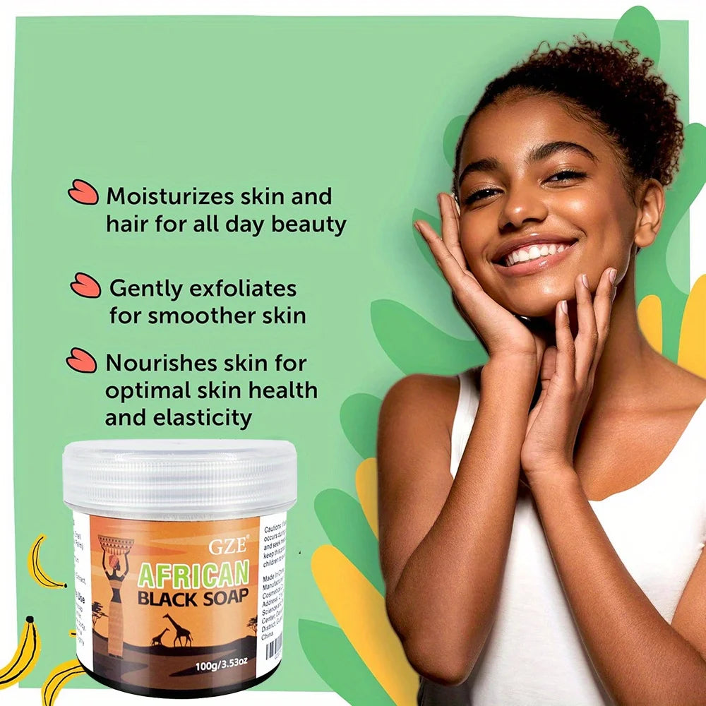 GZE African Black Soap 3-in-1 Face, Hair, and Body Cleanser