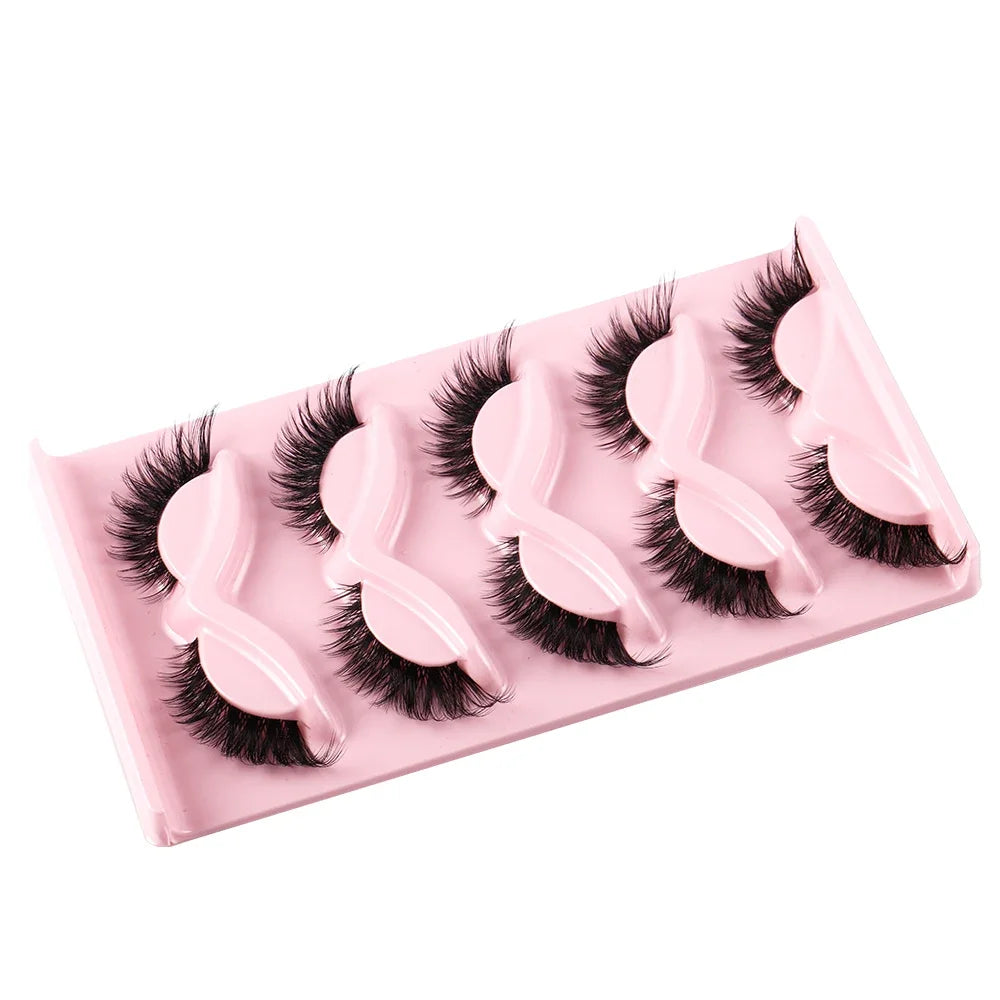 5 Pairs Cat Eye Faux Mink Eyelashes – Winged & Elongated Look