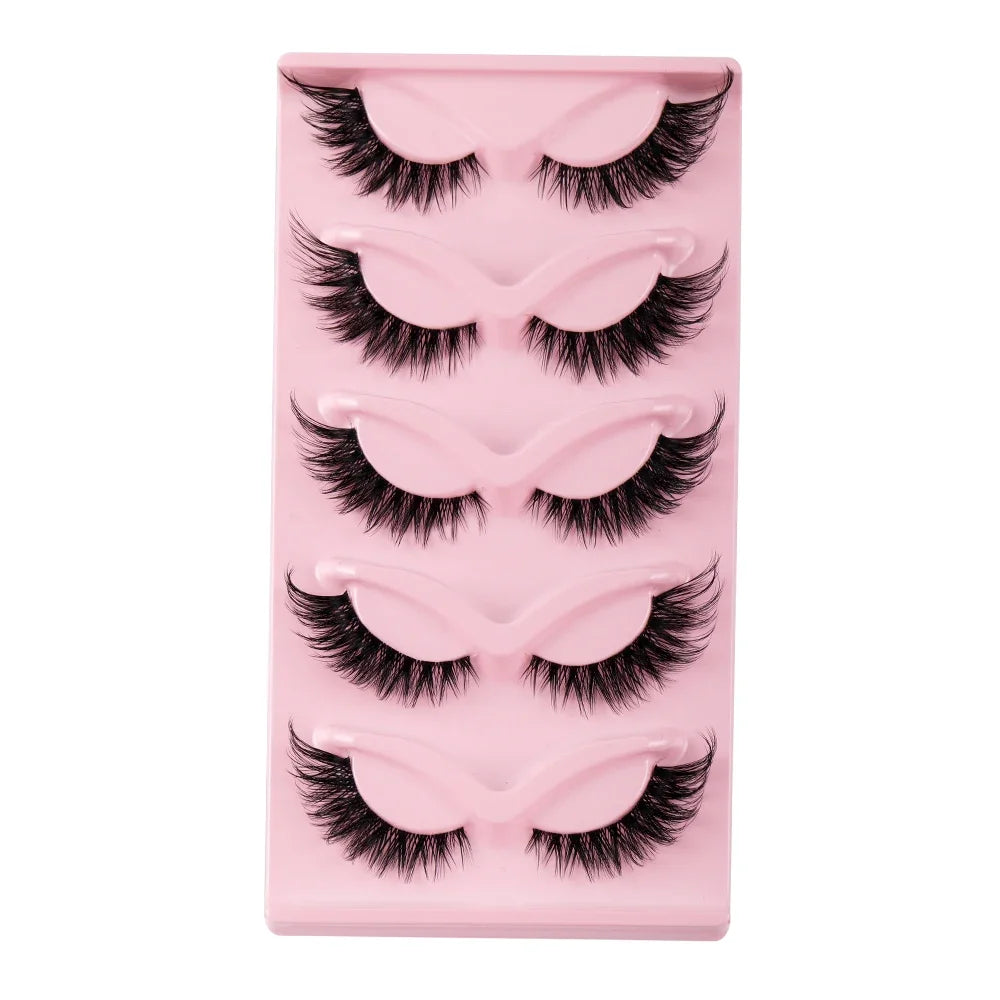 5 Pairs Cat Eye Faux Mink Eyelashes – Winged & Elongated Look