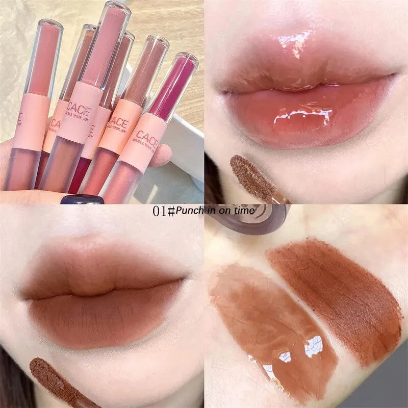 Double-End Lip Glaze – Mirror Gloss & Matte Velvet Finish