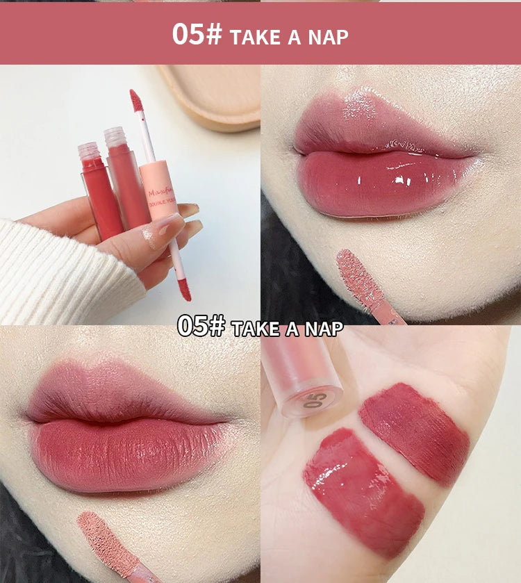 Double-End Lip Glaze – Mirror Gloss & Matte Velvet Finish