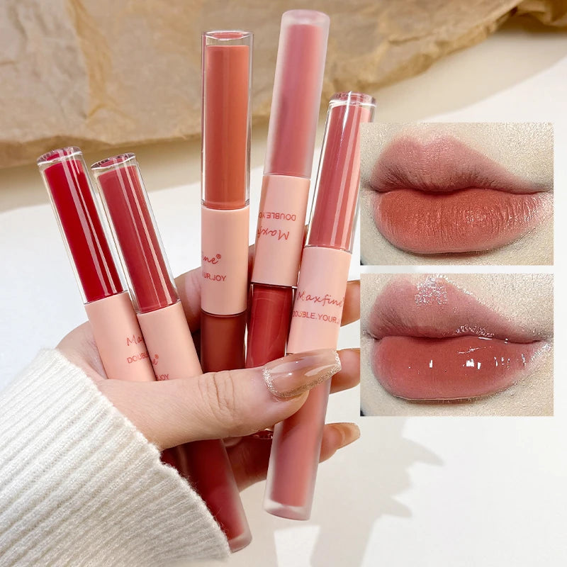 Double-End Lip Glaze – Mirror Gloss & Matte Velvet Finish