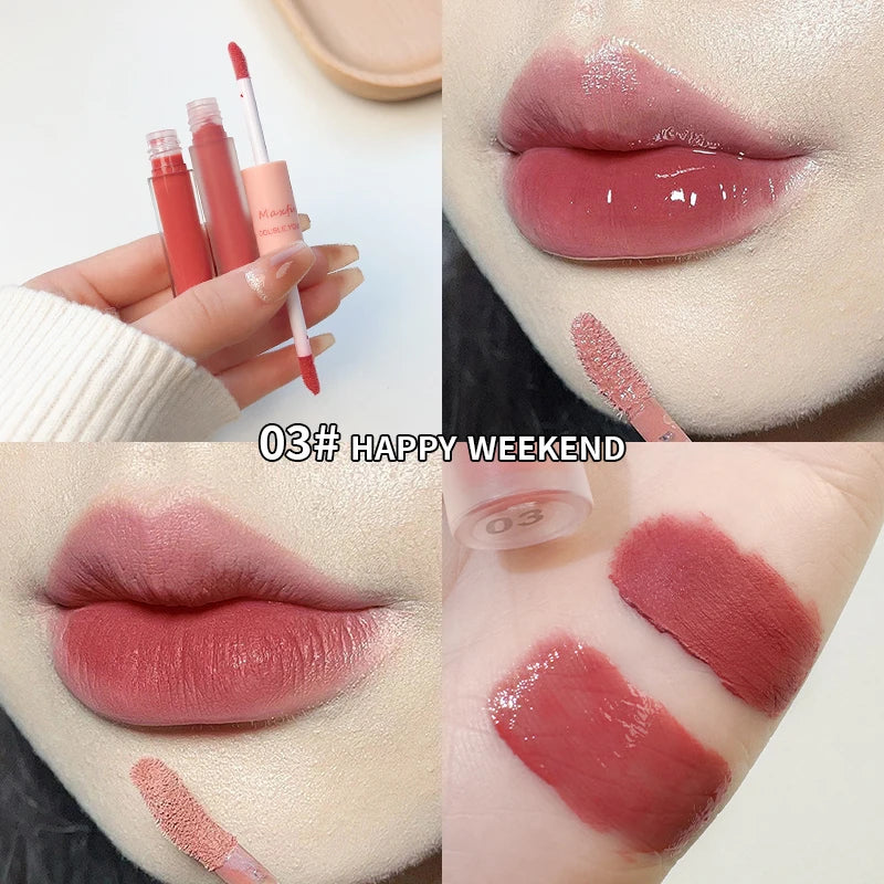 Double-End Lip Glaze – Mirror Gloss & Matte Velvet Finish