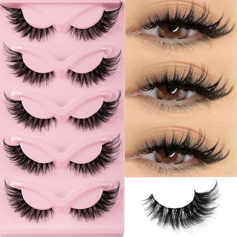 5 Pairs Cat Eye Faux Mink Eyelashes – Winged & Elongated Look