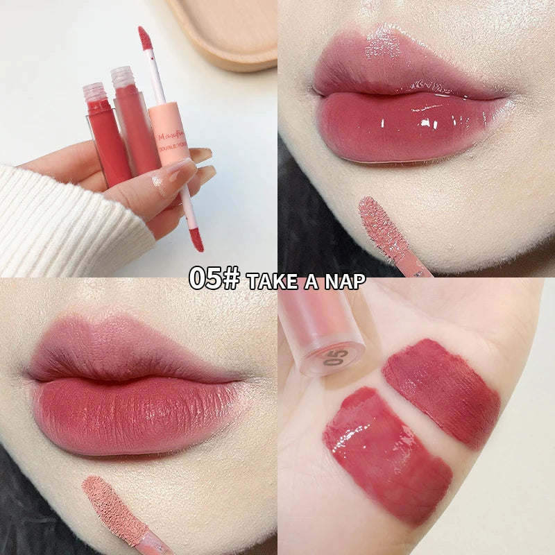 Double-End Lip Glaze – Mirror Gloss & Matte Velvet Finish