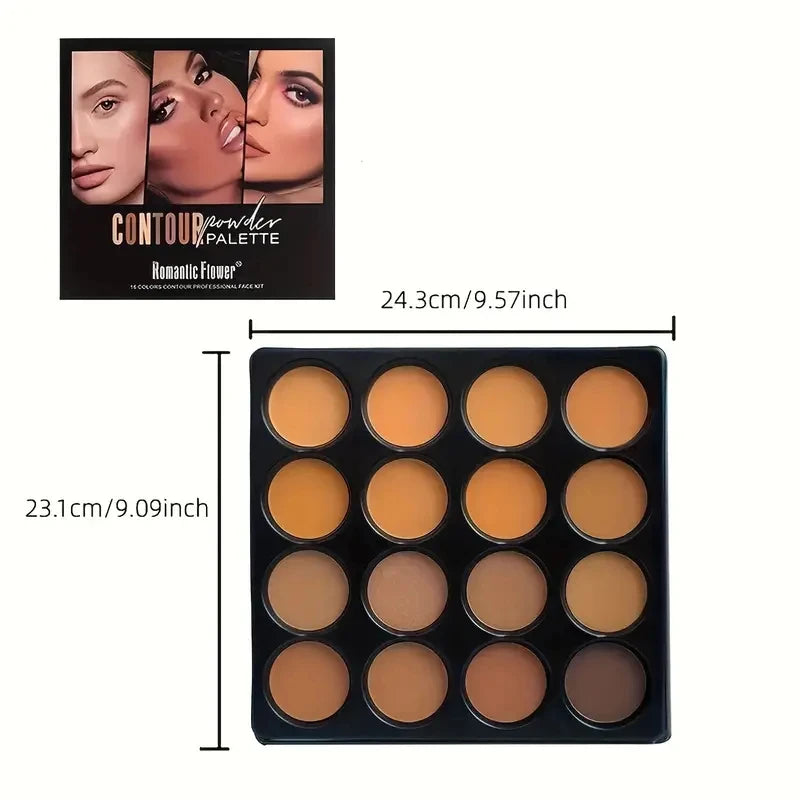 16-Color Contouring Bronzer Palette – Highlight, Matte, & Concealer Shades