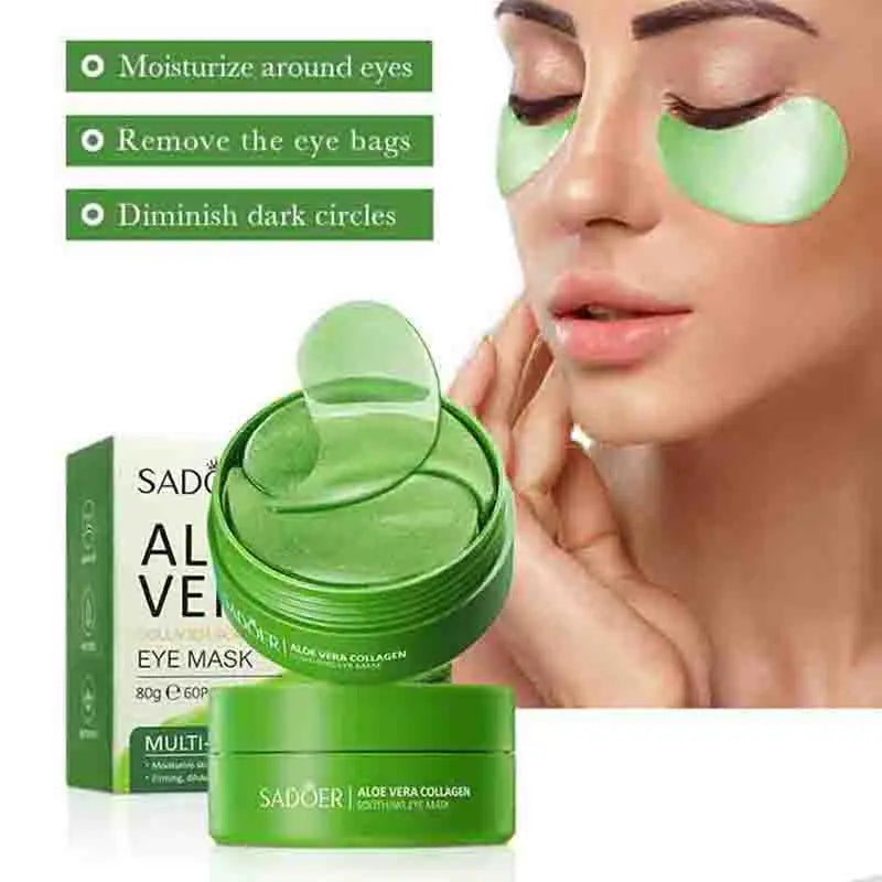 60pcs SAODER Aloe Vera Collagen Eye Mask – Anti-Dark Circles & Firming Eye Patches