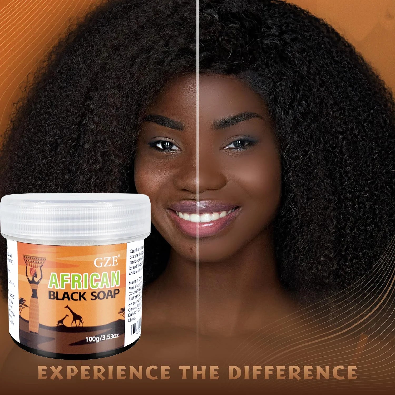 GZE African Black Soap 3-in-1 Face, Hair, and Body Cleanser